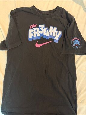 Nike Black Short-Sleeve Tee with Pink Swoosh and Blue-Purple Graphic